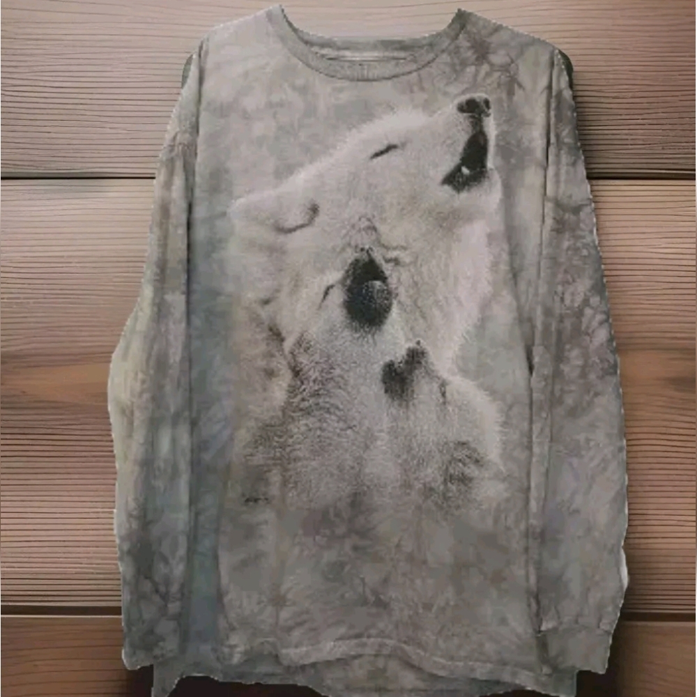 The Mountain Howling Grey Wolves Tee Adult XXL 2X T-shirt Long Sleeve Y2k Vtg